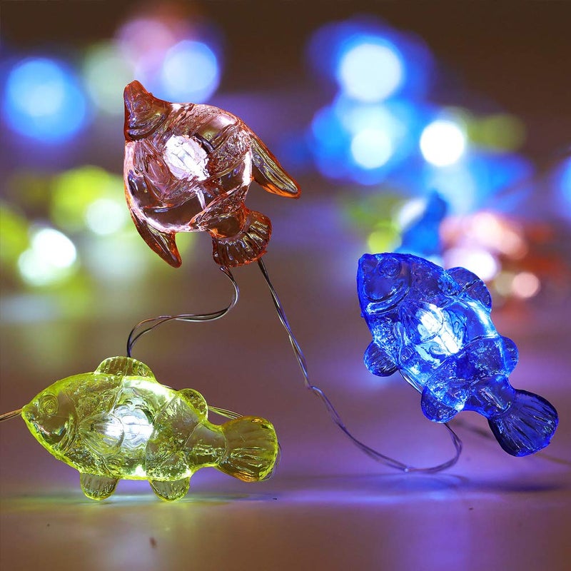 WSgift Tropical Fishes Decorative String Lights, 18.7 Ft 40 LED USB Plug-in Silver Copper Wire Beach Theme Fairy Lights for Indoor Outdoor Decoration Projects (Cool White, Remote Control with Timer) - Image 3